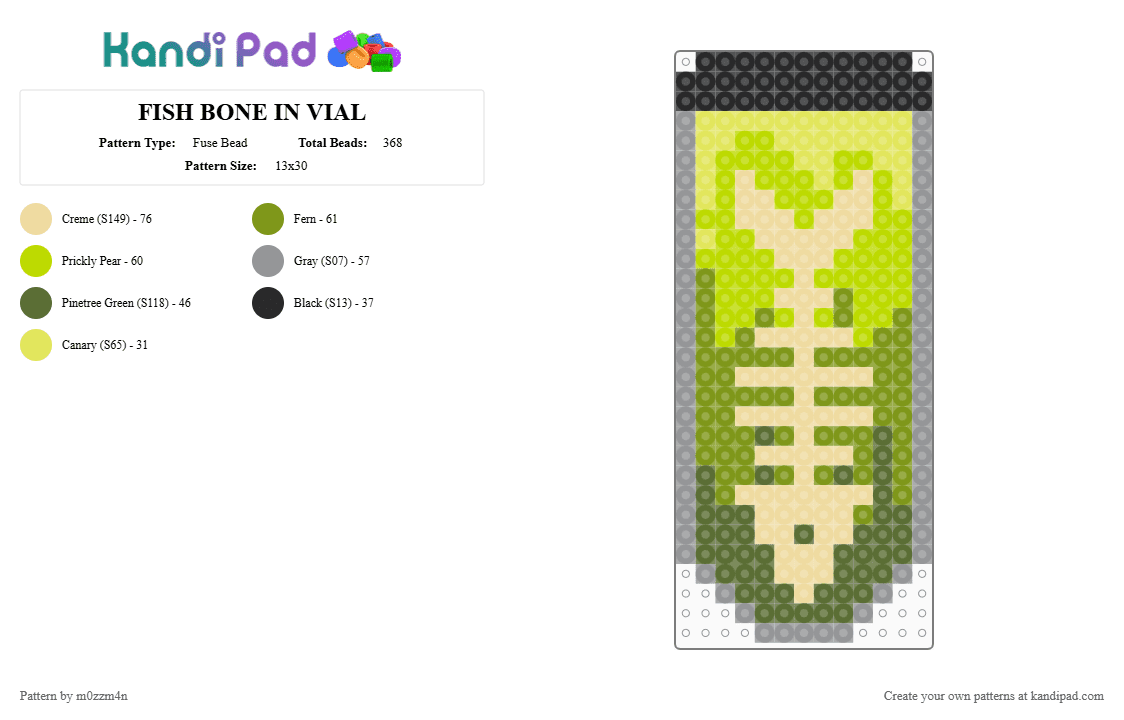 FISH BONE IN VIAL - Fuse Bead Pattern by m0zzm4n on Kandi Pad - beige, gold
