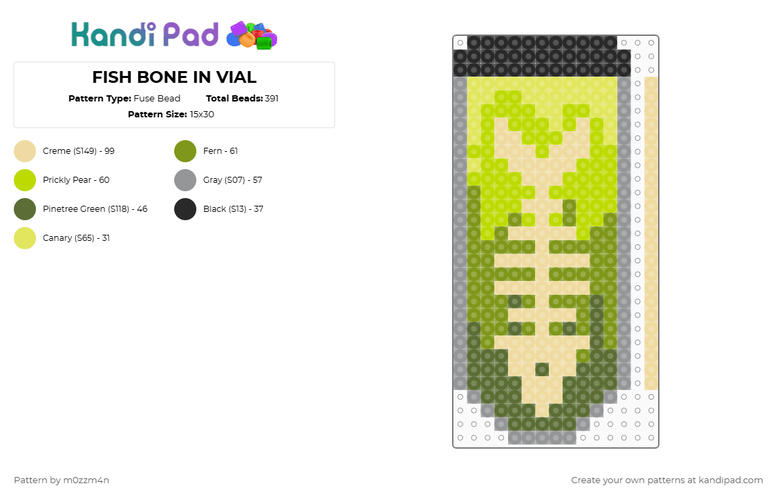 FISH BONE IN VIAL - Fuse Bead Pattern by m0zzm4n on Kandi Pad - beige,gold