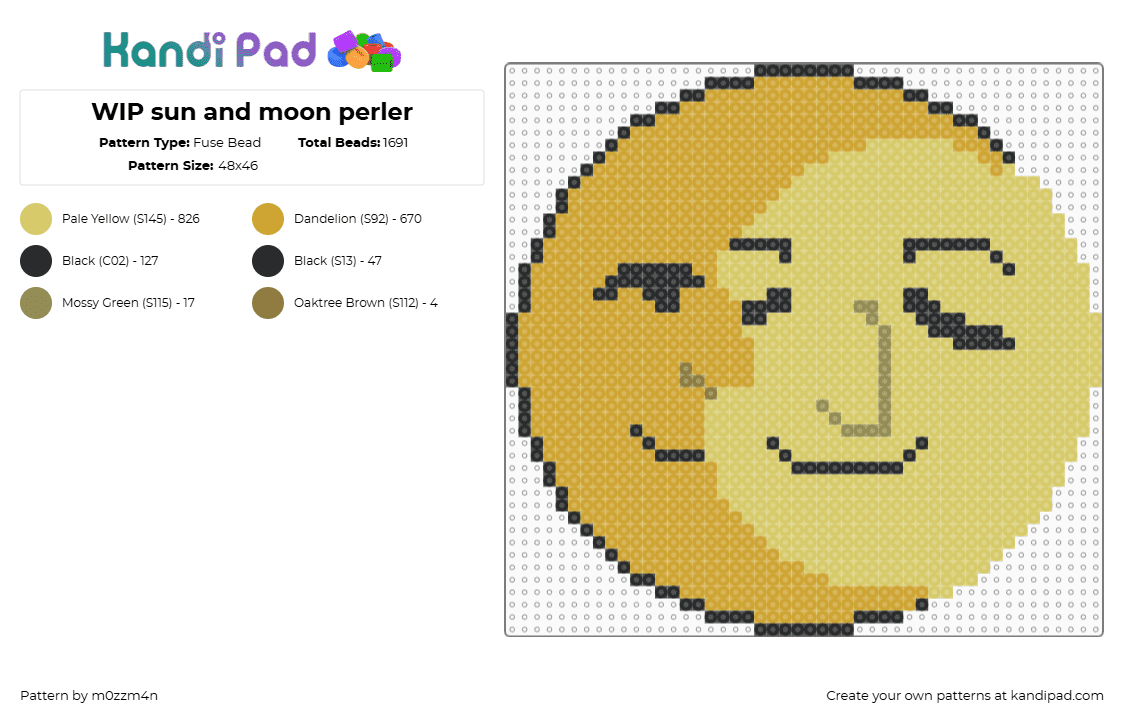 WIP sun and moon perler - Fuse Bead Pattern by m0zzm4n on Kandi Pad - yellow,orange