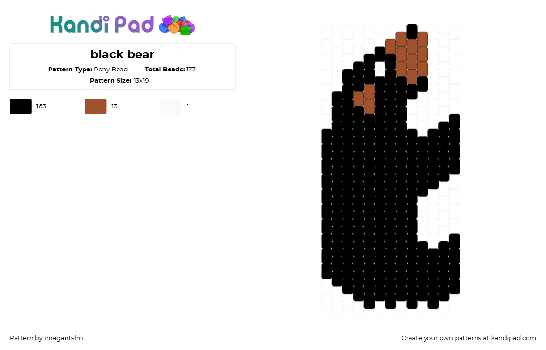 black bear - Pony Bead Pattern by imagairtslm on Kandi Pad - black, red