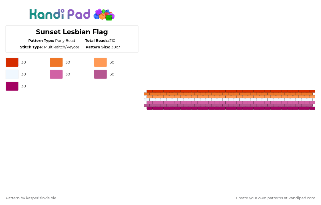 Sunset Lesbian Flag - Pony Bead Pattern by deleted_user_785913 on Kandi Pad - orange,pink,cotdendings,lgbt,lesbian