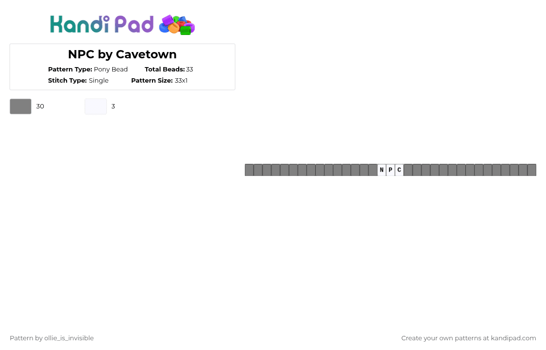 NPC by Cavetown - Pony Bead Pattern by deleted_user_785913 on Kandi Pad - gray