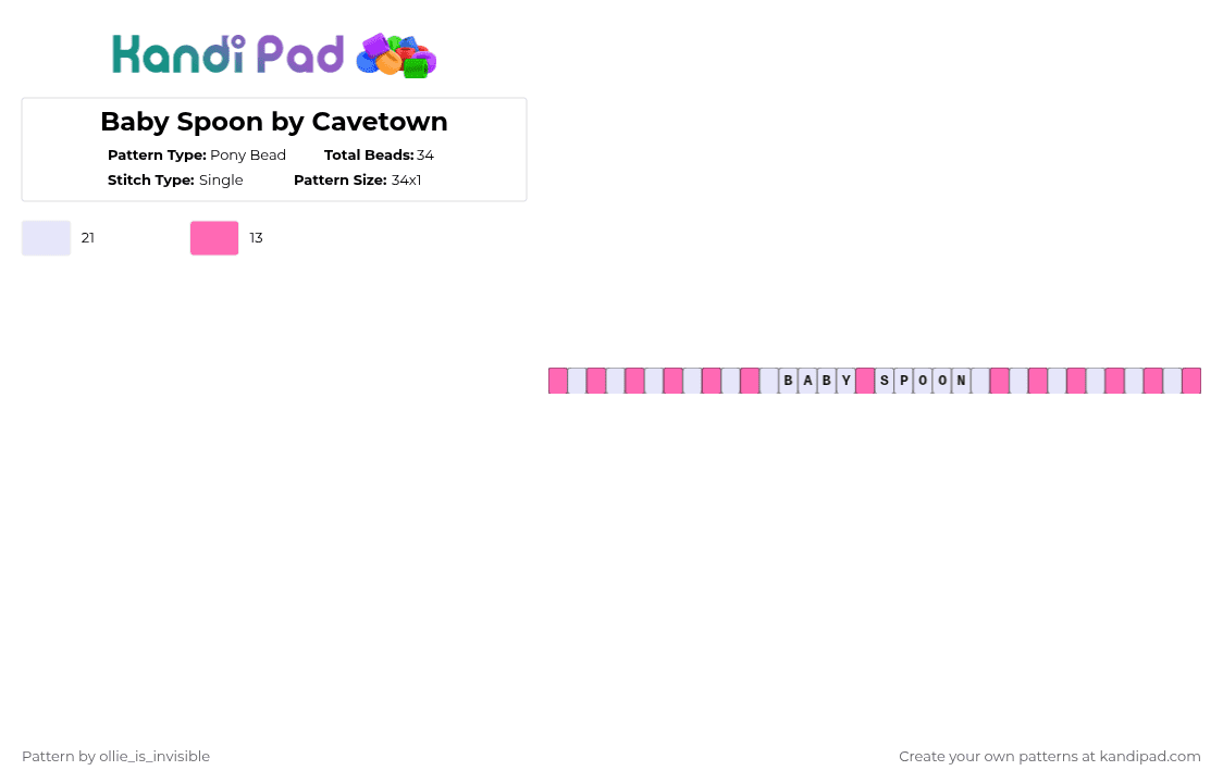 Baby Spoon by Cavetown - Pony Bead Pattern by deleted_user_785913 on Kandi Pad - pink,white
