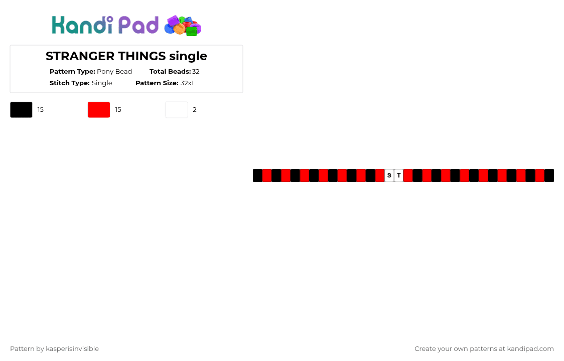 STRANGER THINGS single - Pony Bead Pattern by deleted_user_785913 on Kandi Pad - red,byler,st,strangerthings,therian,weirdkid,milevensuckshaha