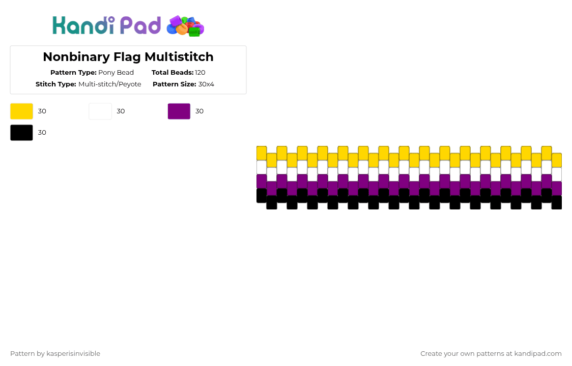 Nonbinary Flag Multistitch - Pony Bead Pattern by deleted_user_785913 on Kandi Pad - yellow,pink,theythem,gay,hehe,makethisviral