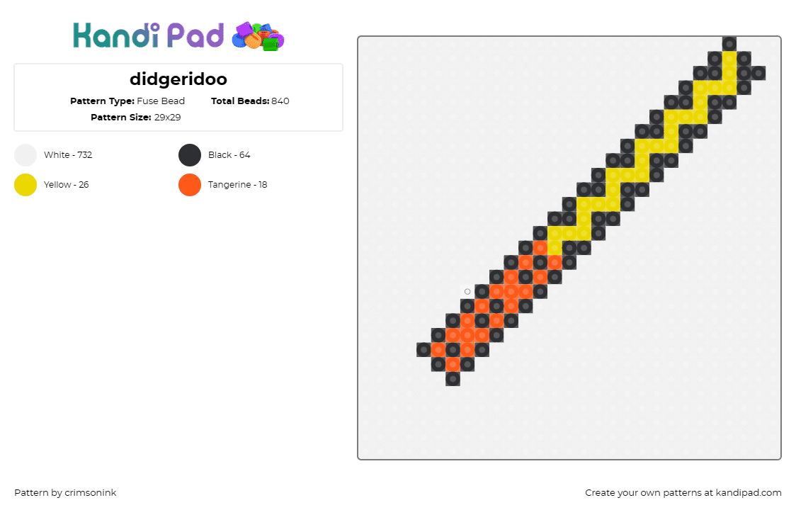 didgeridoo - Fuse Bead Pattern by crimsonink on Kandi Pad - didgeridoo,music,instrument,wind,cultural,striking,simple,orange,yellow