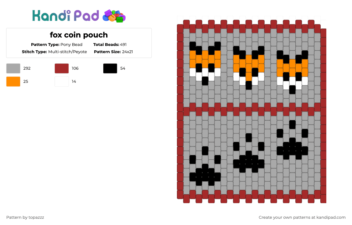 fox coin pouch - Pony Bead Pattern by topazzz on Kandi Pad - beige