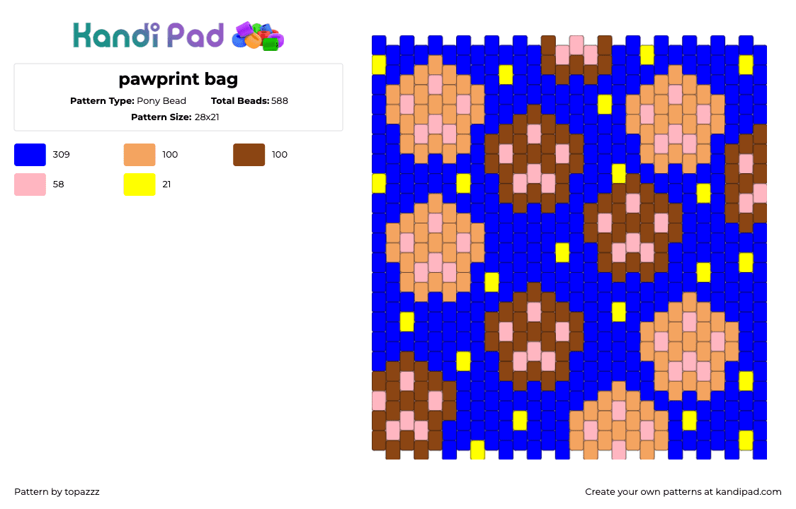 pawprint bag - Pony Bead Pattern by topazzz on Kandi Pad - purple