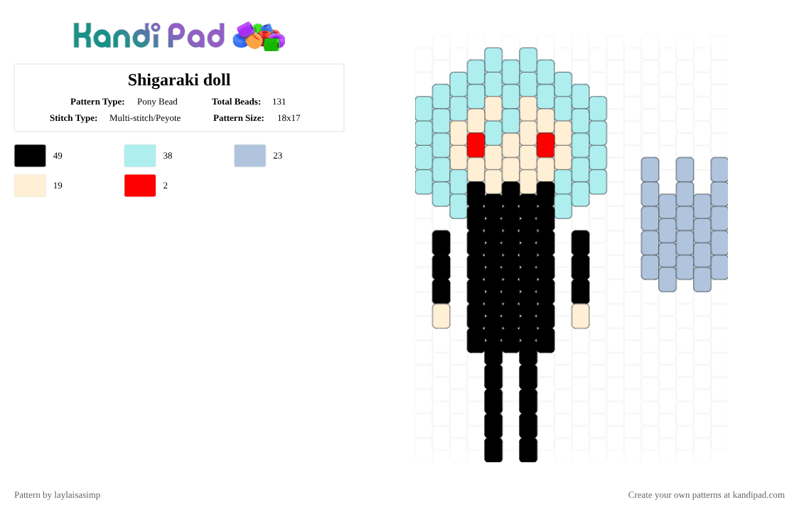 Shigaraki doll - Pony Bead Pattern by aizawasleftsock on Kandi Pad - light blue