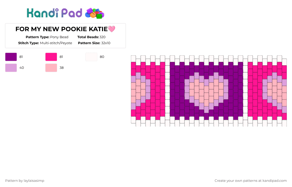 FOR MY NEW POOKIE KATIE🩷 - Pony Bead Pattern by laylaisasimp on Kandi Pad - pink