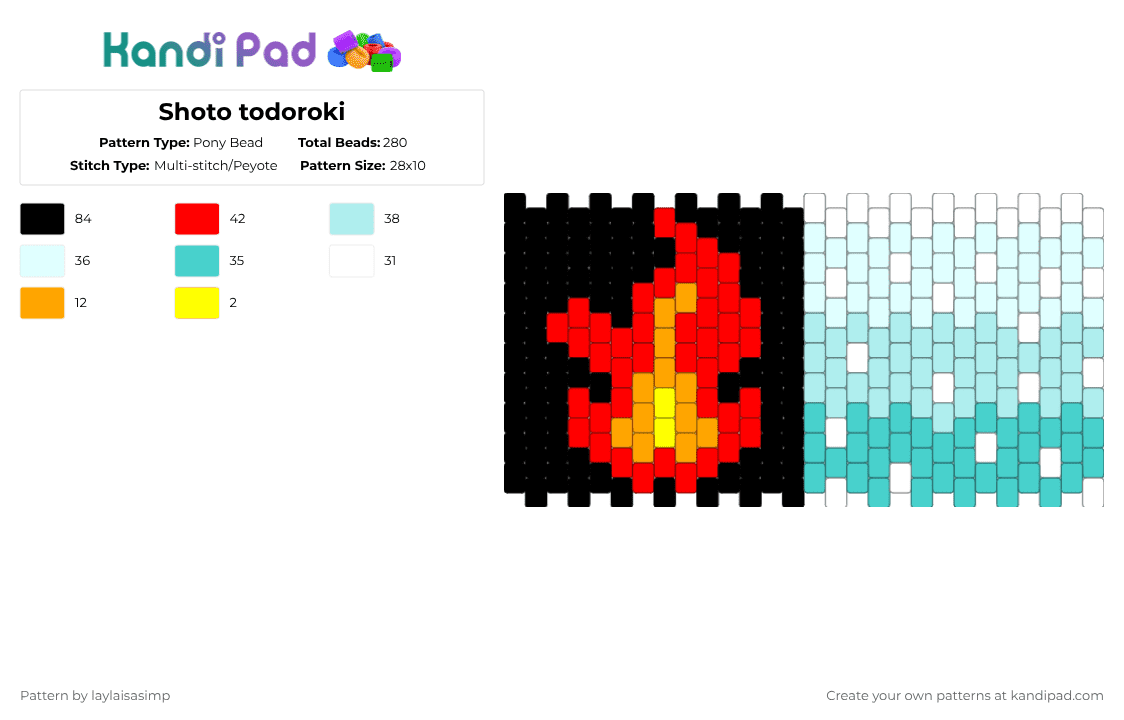 Shoto todoroki - Pony Bead Pattern by aizawasleftsock on Kandi Pad - light blue,red