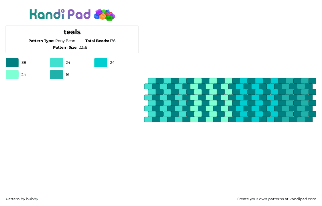 teals - Pony Bead Pattern by laylaisasimp on Kandi Pad - gradient,teal,vertical,stripes,cuff,light blue