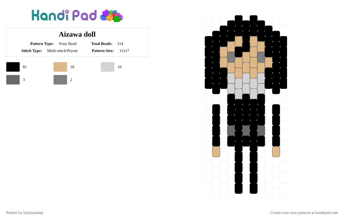 Aizawa doll - Pony Bead Pattern by aizawasleftsock on Kandi Pad - beige, black