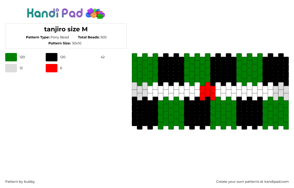 tanjiro size M - Pony Bead Pattern by aizawasleftsock on Kandi Pad - green