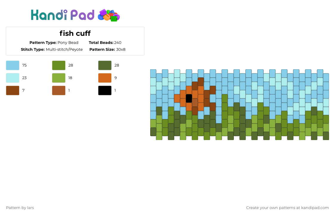 fish cuff - Pony Bead Pattern by lars on Kandi Pad - light blue,green