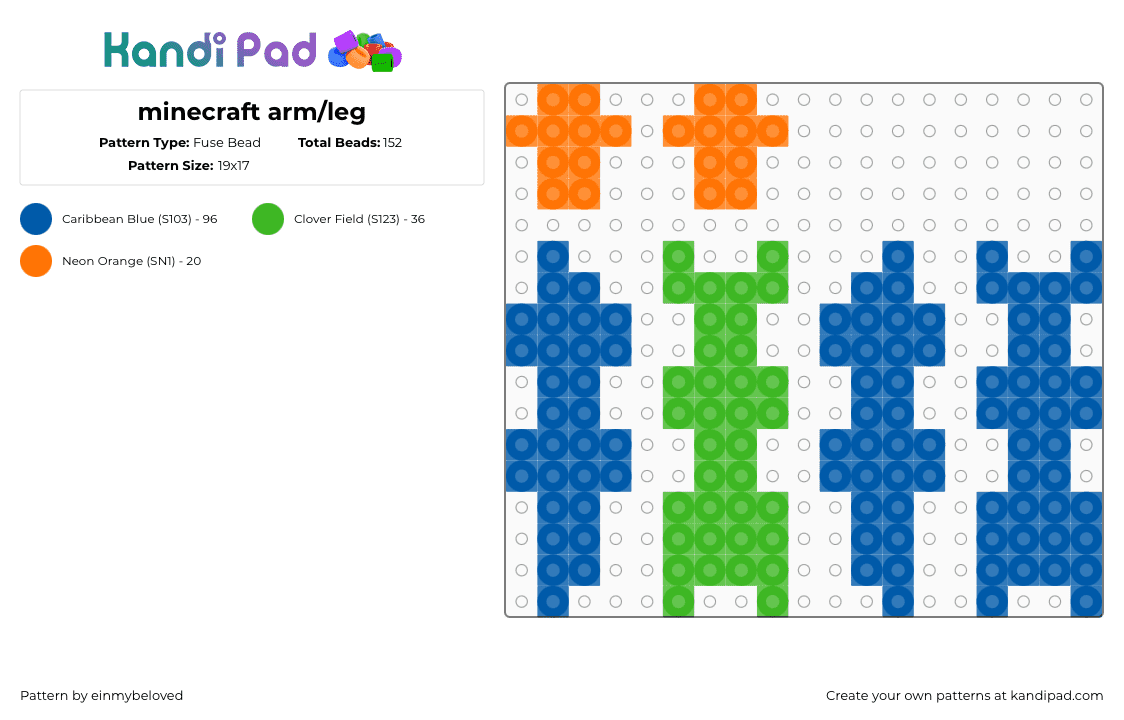 minecraft arm/leg - Fuse Bead Pattern by einmybeloved on Kandi Pad - blue