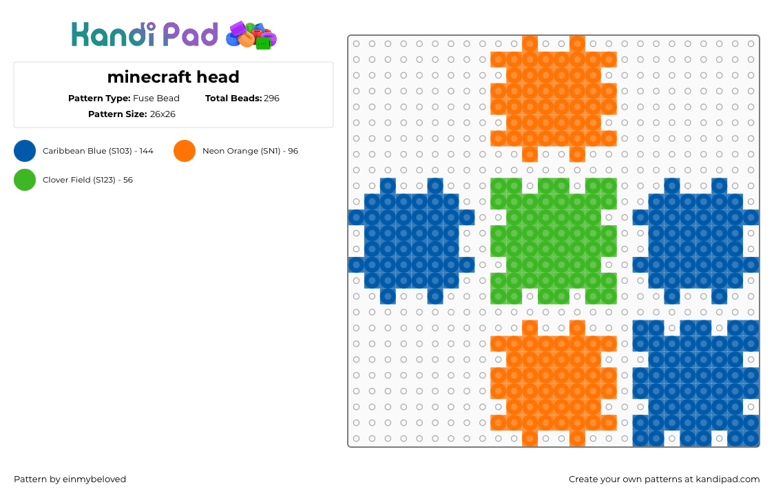 minecraft head - Fuse Bead Pattern by einmybeloved on Kandi Pad - orange,blue