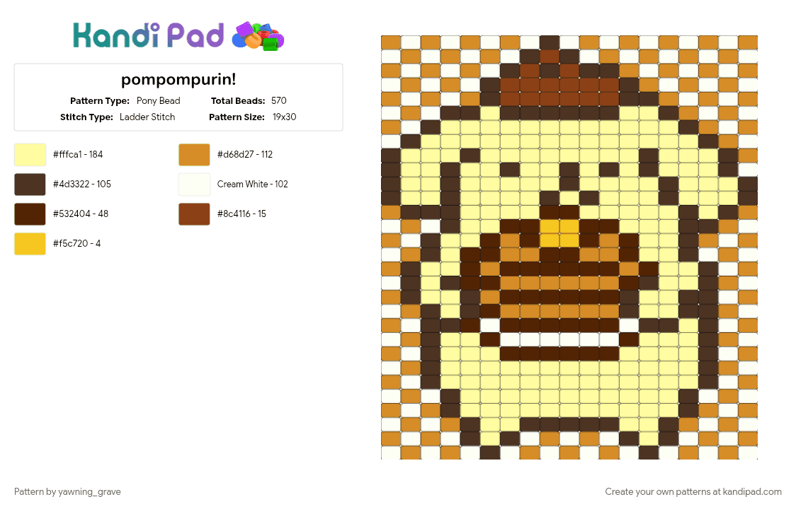 pompompurin! - Pony Bead Pattern by yawning_grave on Kandi Pad - brown, orange, yellow