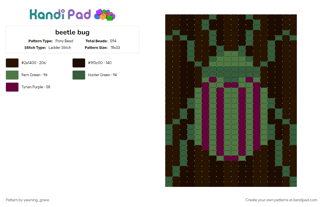 beetle bug - Pony Bead Pattern by yawning_grave on Kandi Pad - brown