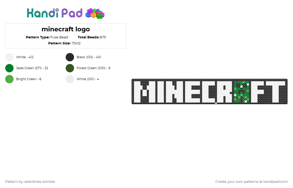 minecraft logo - Fuse Bead Pattern by valentines-zombie on Kandi Pad - white,green,minecraft,chicken jockey,creeper,games,game,creepers,movie