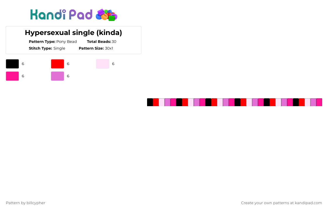 Hypersexual single (kinda) - Pony Bead Pattern by billcypher on Kandi Pad - red,pink