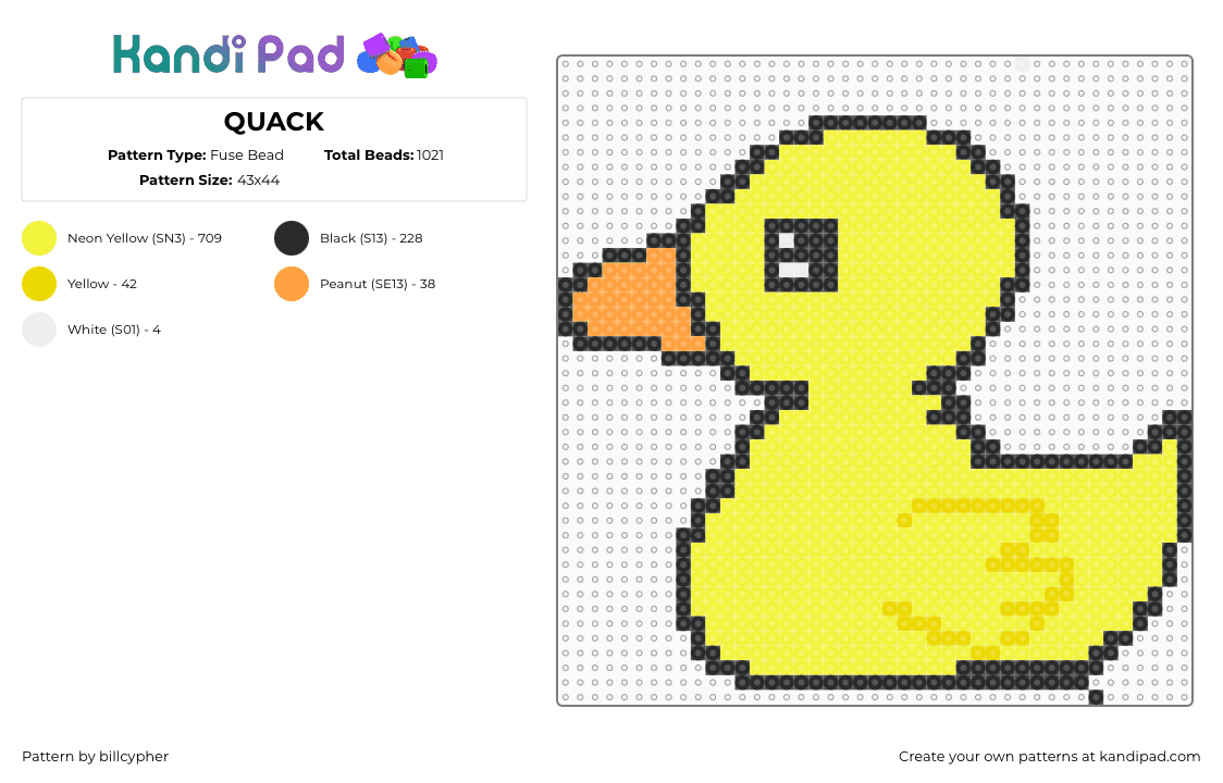 QUACK - Fuse Bead Pattern by billcypher on Kandi Pad - yellow
