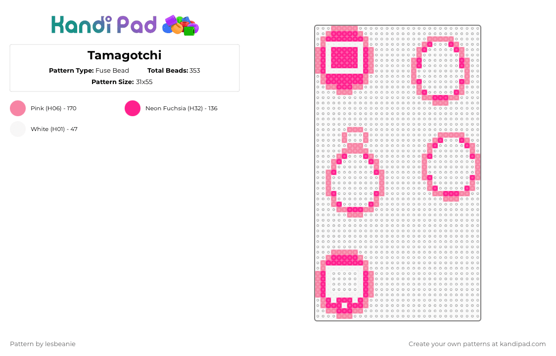 Tamagotchi - Fuse Bead Pattern by lesbeanie on Kandi Pad - pink