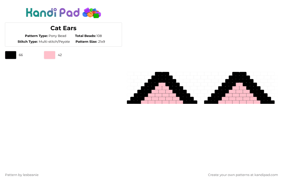 Cat Ears - Pony Bead Pattern by lesbeanie on Kandi Pad - black,pink,cat,cat ears,ears,hat,headphones