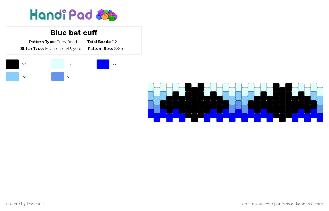 Blue bat cuff - Pony Bead Pattern by lesbeanie on Kandi Pad - light blue,purple,bat,cuff,peyote,even peyote,peyote cuff,bat cuff,blue,blue cuff