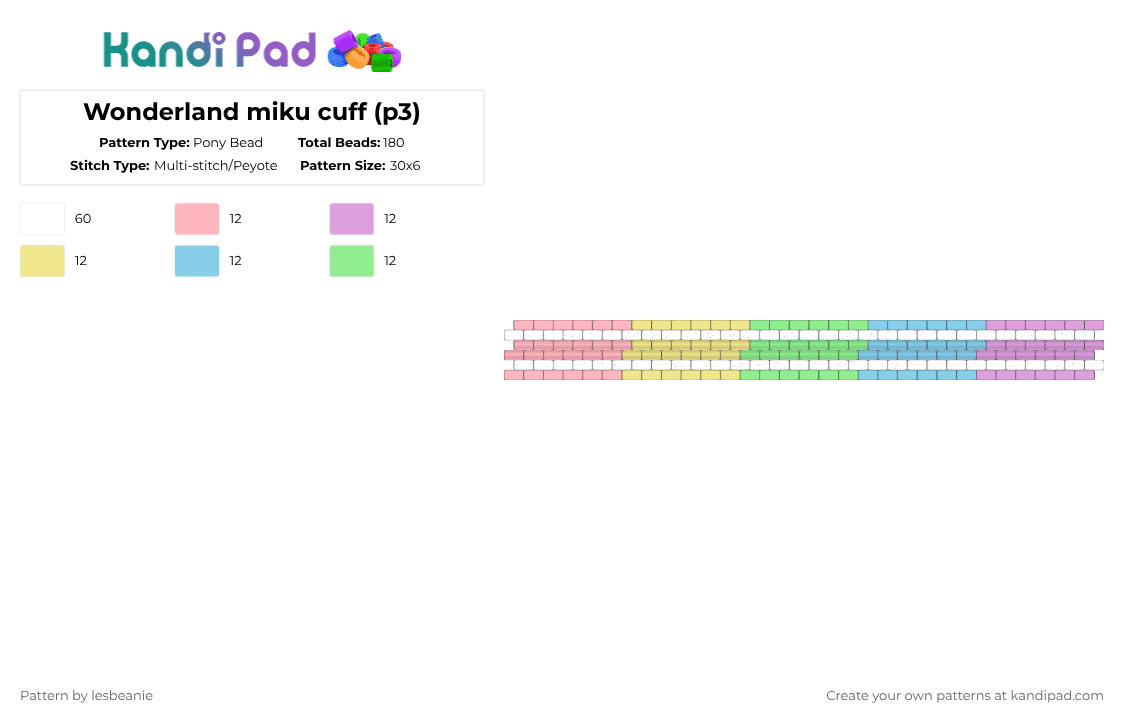Wonderland miku cuff (p3) - Pony Bead Pattern by lesbeanie on Kandi Pad - pink,wonderland,wonderland miku,kimu,hatsune miku,project sekai,colourful stage,colorful stage
