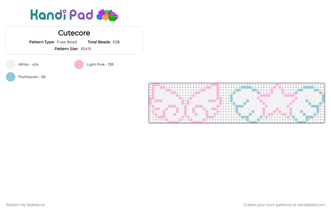 Cutecore - Fuse Bead Pattern by lesbeanie on Kandi Pad - white,pink,light blue