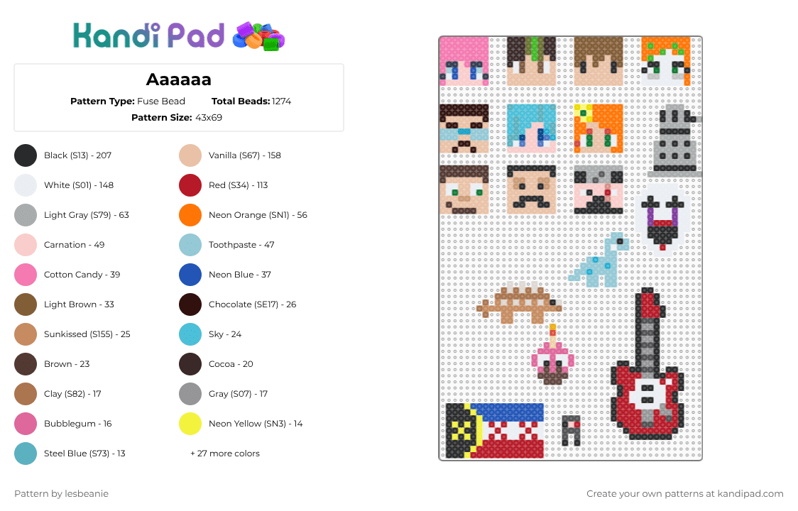 Aaaaaa - Fuse Bead Pattern by lesbeanie on Kandi Pad - brown,beige,orange,red,colorful