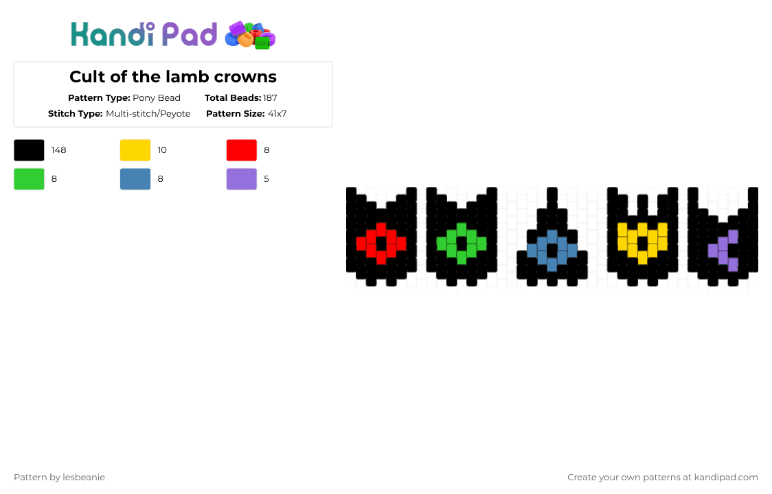 Cult of the lamb crowns - Pony Bead Pattern by lesbeanie on Kandi Pad - black,green,blue,colorful,cotl,cult of the lamb