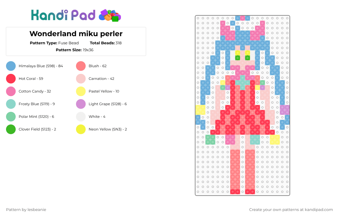 Wonderland miku perler - Fuse Bead Pattern by lesbeanie on Kandi Pad - light blue,beige,red,miku,wonderland miku,colorful stage,project sekai,hatsune miku,wonderland,colourful stage,vocaloid