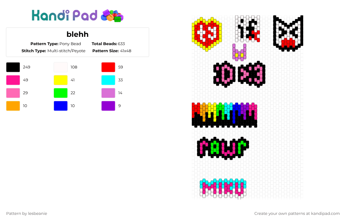 blehh - Pony Bead Pattern by lesbeanie on Kandi Pad - yellow,red,pink