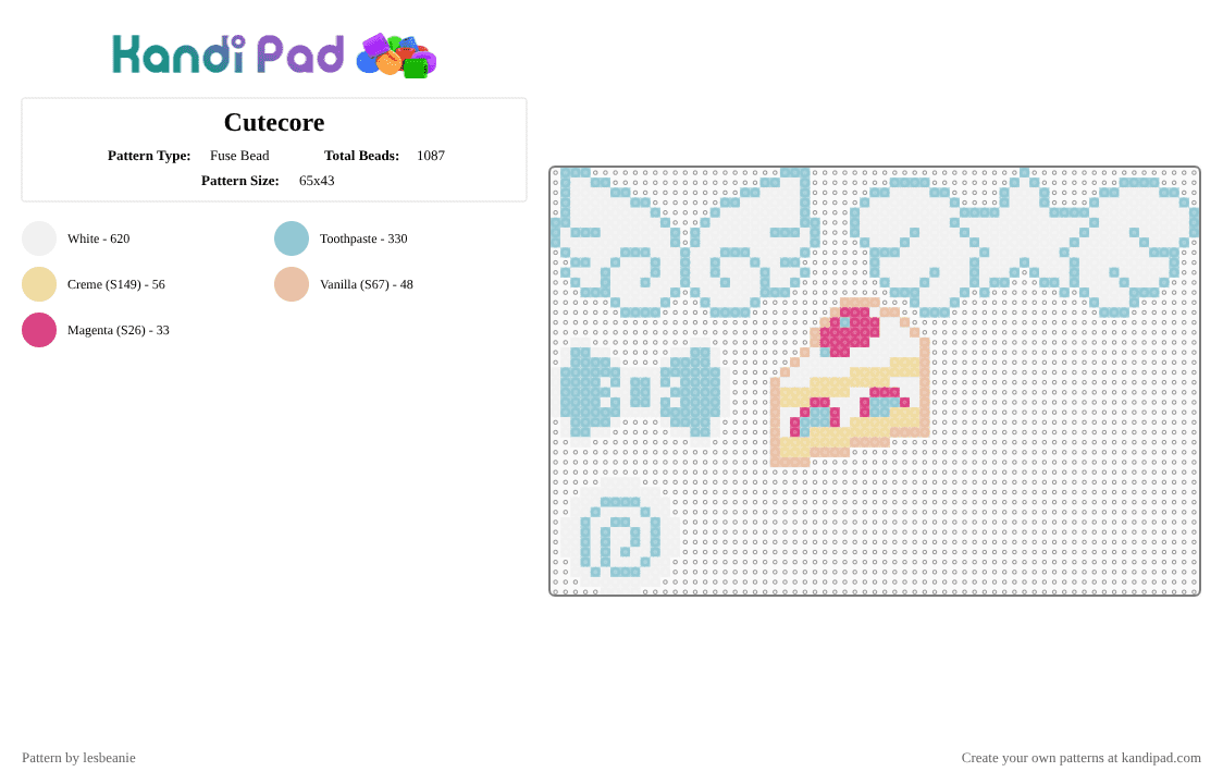 Cutecore - Fuse Bead Pattern by lesbeanie on Kandi Pad - light blue, white