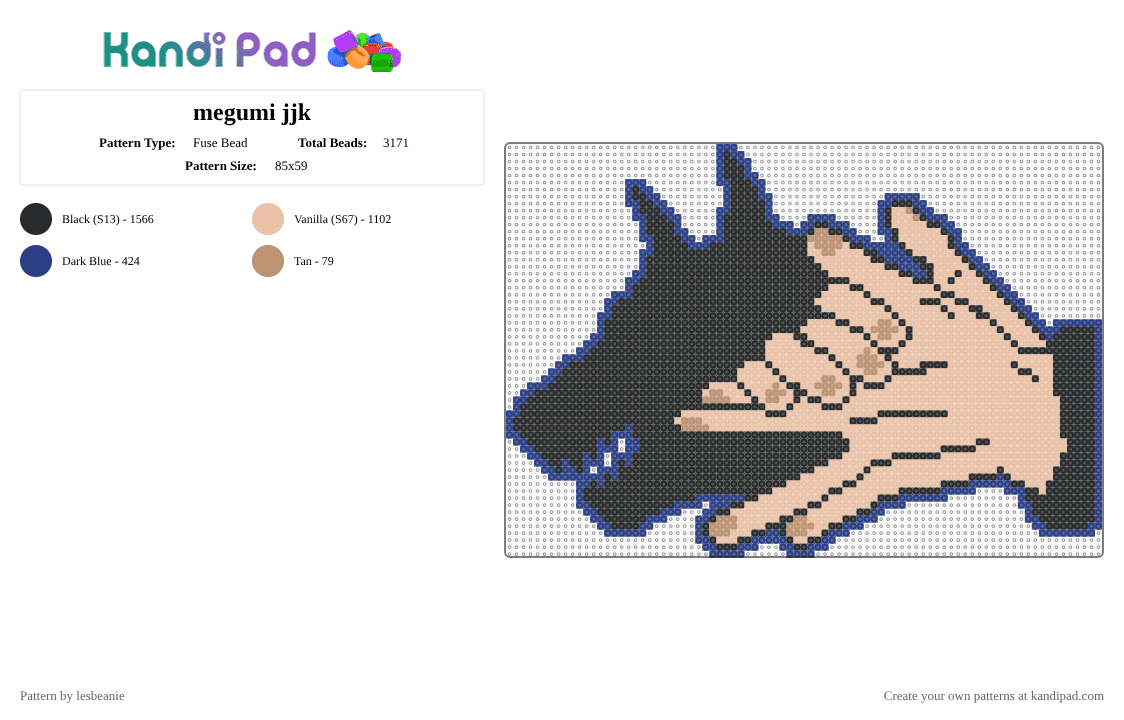 megumi jjk - Fuse Bead Pattern by lesbeanie on Kandi Pad - shadow puppet,hands,dog,animal,beige,blue