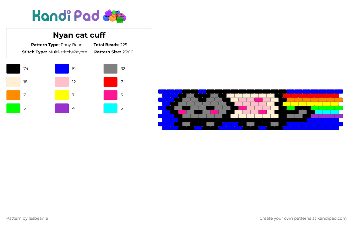 Nyan cat cuff - Pony Bead Pattern by lesbeanie on Kandi Pad - gray,pink,beige,purple