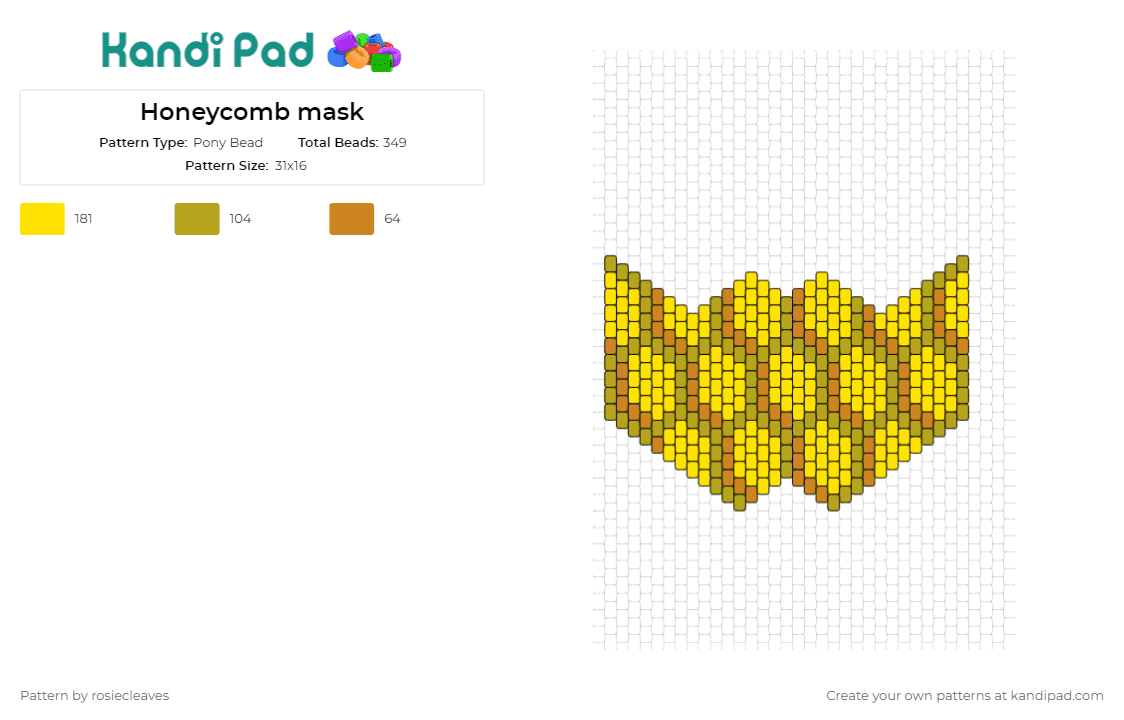Honeycomb mask - Pony Bead Pattern by rosiecleaves on Kandi Pad - honeycomb,mask,geometric,beehive,nature,theme,unique,fashion,hexagonal,abstract,yellow