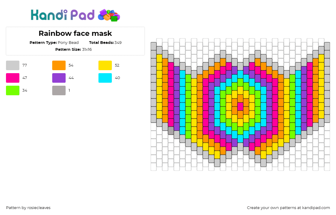 Rainbow face mask - Pony Bead Pattern by rosiecleaves on Kandi Pad - rainbow,mask,geometric,spiral,colorful,celebration,festival,vibrant,multicolor