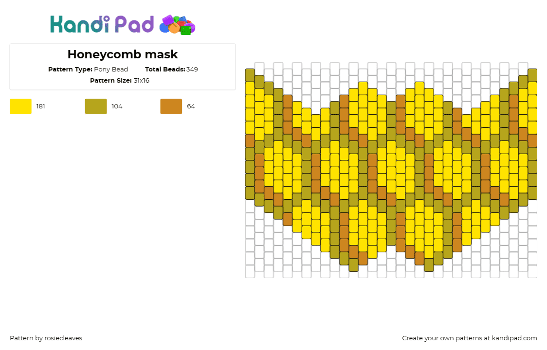 Honeycomb mask - Pony Bead Pattern by rosiecleaves on Kandi Pad - honeycomb,mask,geometric,beehive,nature,fashion,hexagonal,abstract,yellow