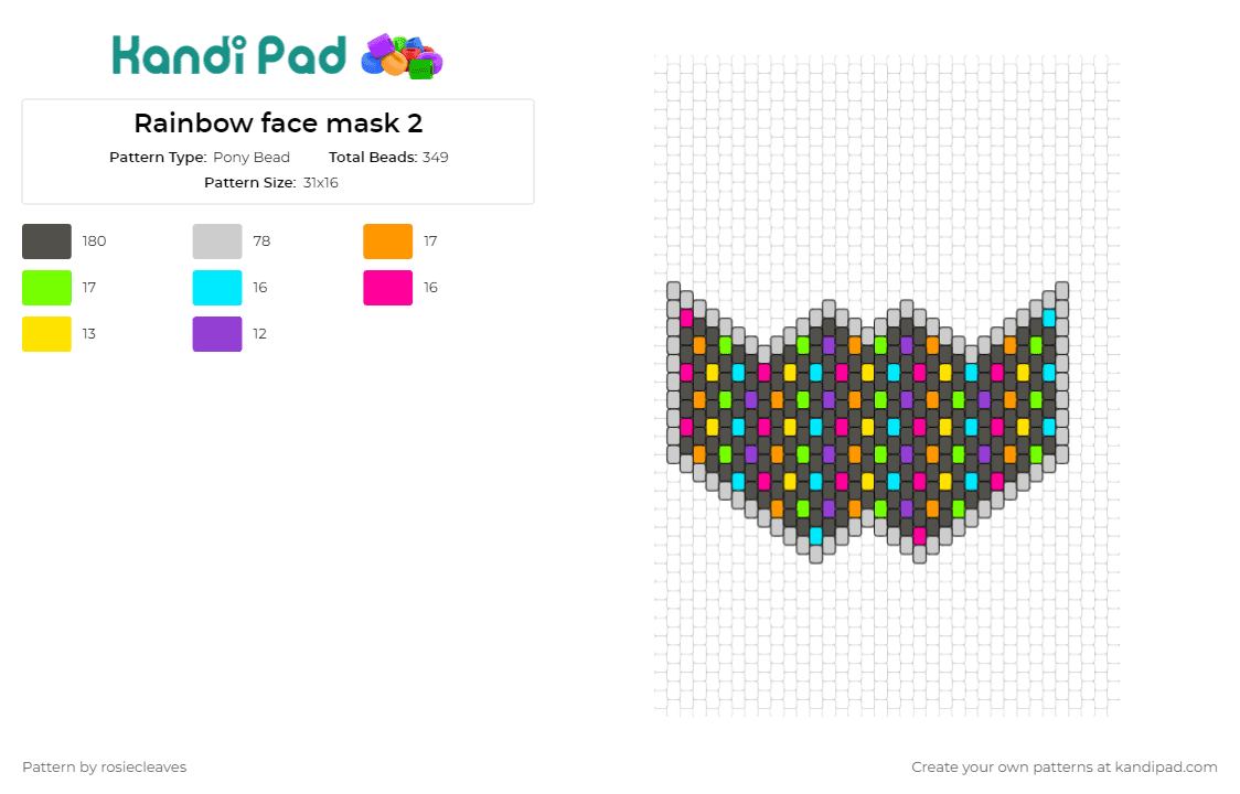 Rainbow face mask 2 - Pony Bead Pattern by rosiecleaves on Kandi Pad - rainbow,mask,funky,colorful,vibrant,joyful,party,fun,accessory,multicolor