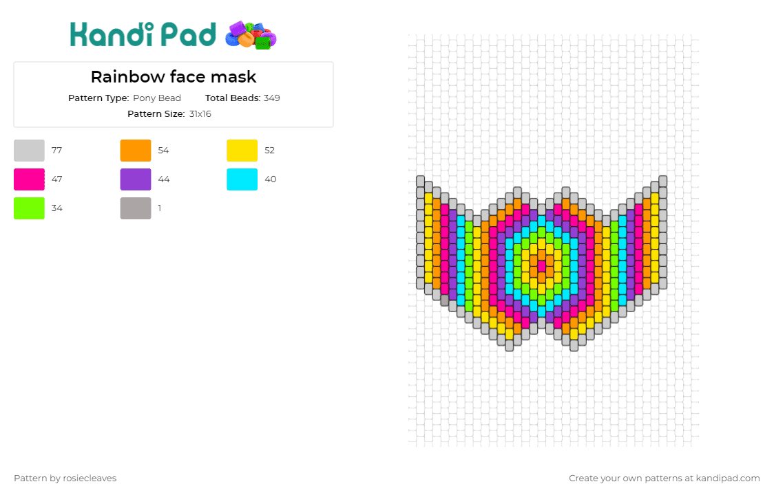 Rainbow face mask - Pony Bead Pattern by rosiecleaves on Kandi Pad - rainbow,mask,geometric,spiral,colorful,fun,celebration,festival,vibrant,accessory,multicolor