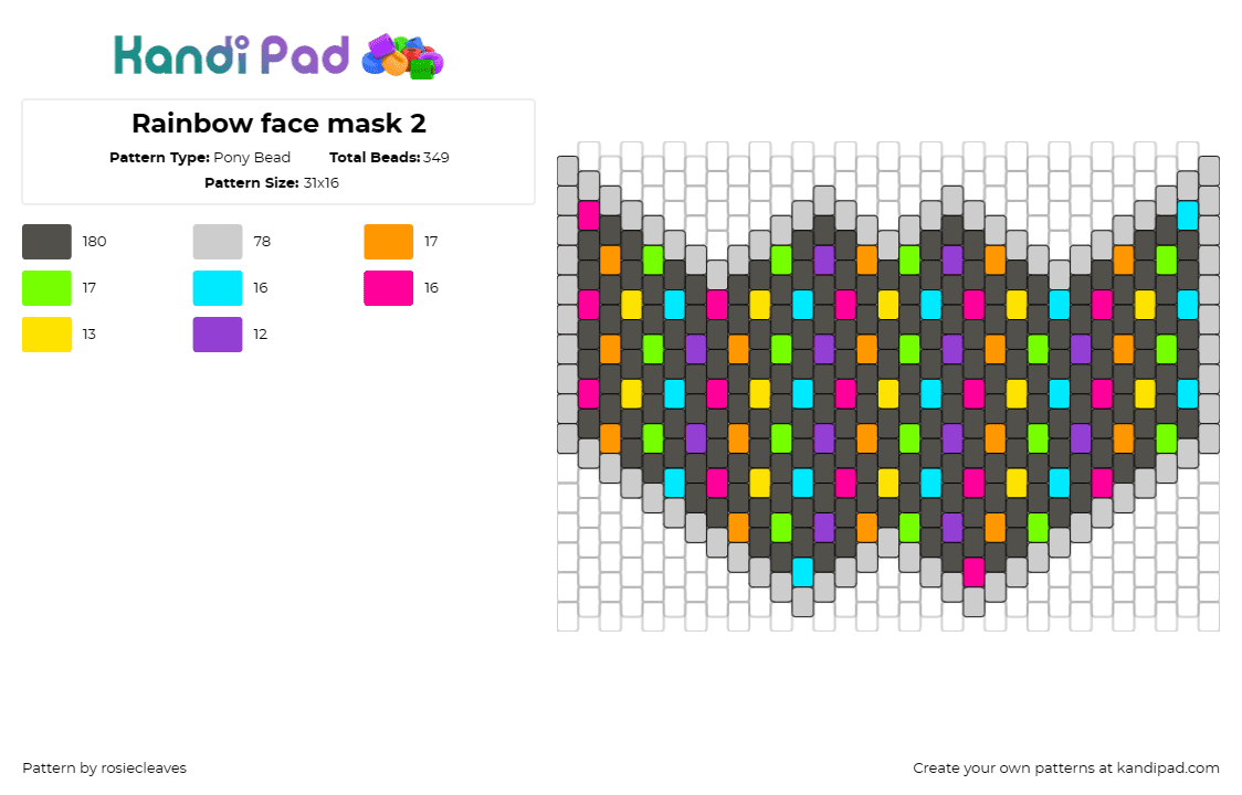 Rainbow face mask 2 - Pony Bead Pattern by rosiecleaves on Kandi Pad - rainbow,mask,funky,colorful,vibrant,joyful,party,multicolor