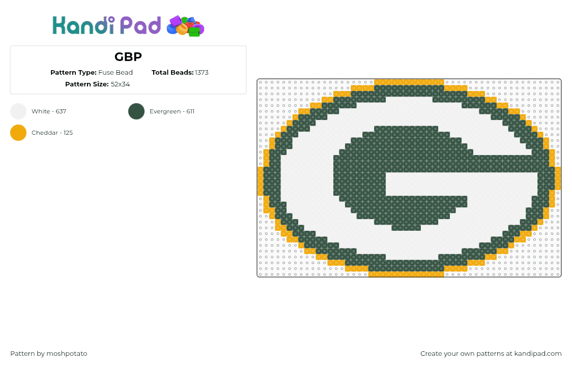 GBP - Fuse Bead Pattern by moshpotato on Kandi Pad - packers,green bay,logo,football,sports,team,gray
