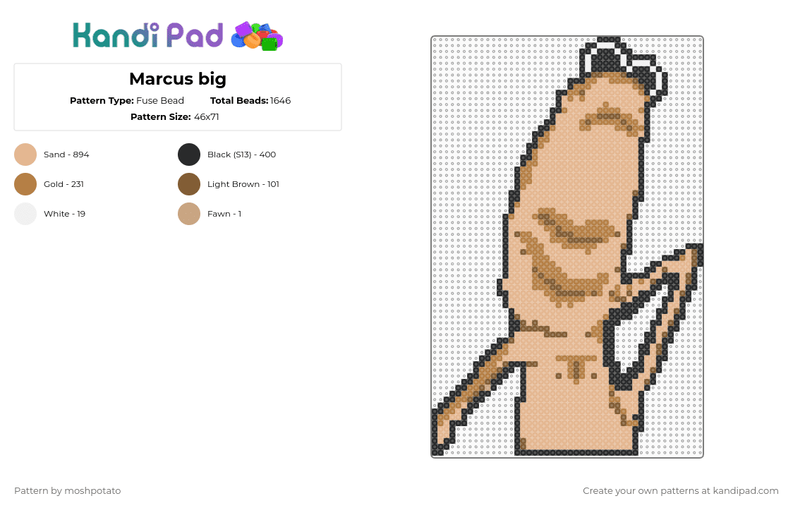 Marcus big - Fuse Bead Pattern by moshpotato on Kandi Pad - tan,beige