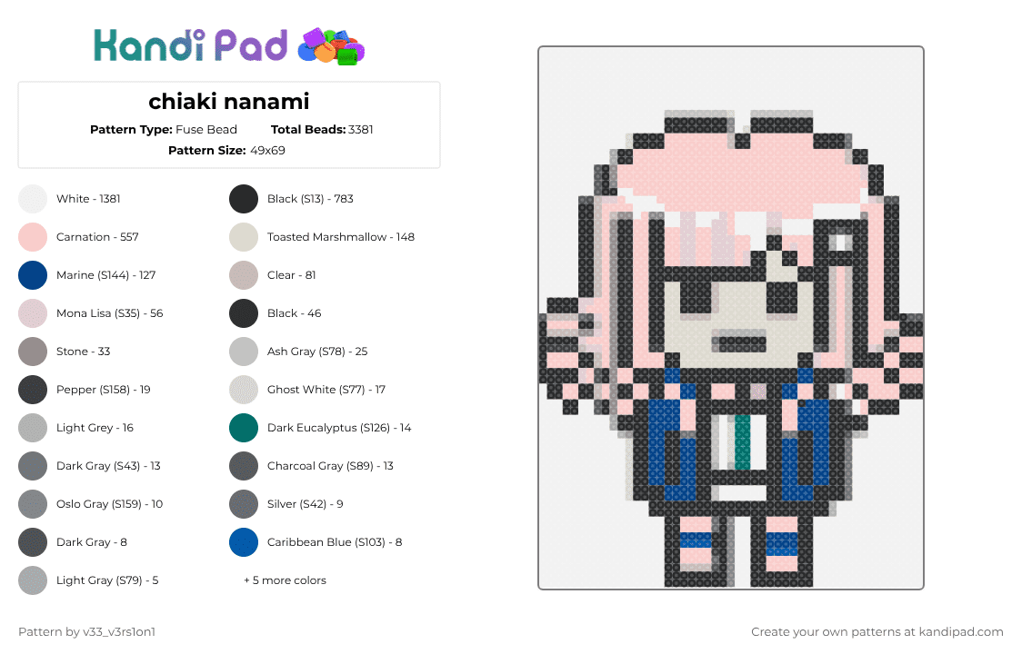 chiaki nanami - Fuse Bead Pattern by deleted_user_239116 on Kandi Pad - white,beige