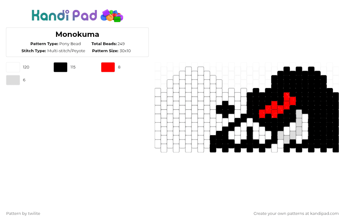 Monokuma - Pony Bead Pattern by k0k1ch10ma on Kandi Pad - white