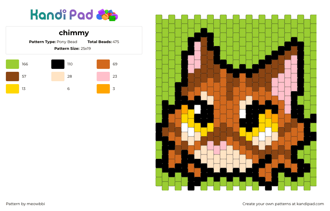chimmy - Pony Bead Pattern by meowbbi on Kandi Pad - red,orange,green