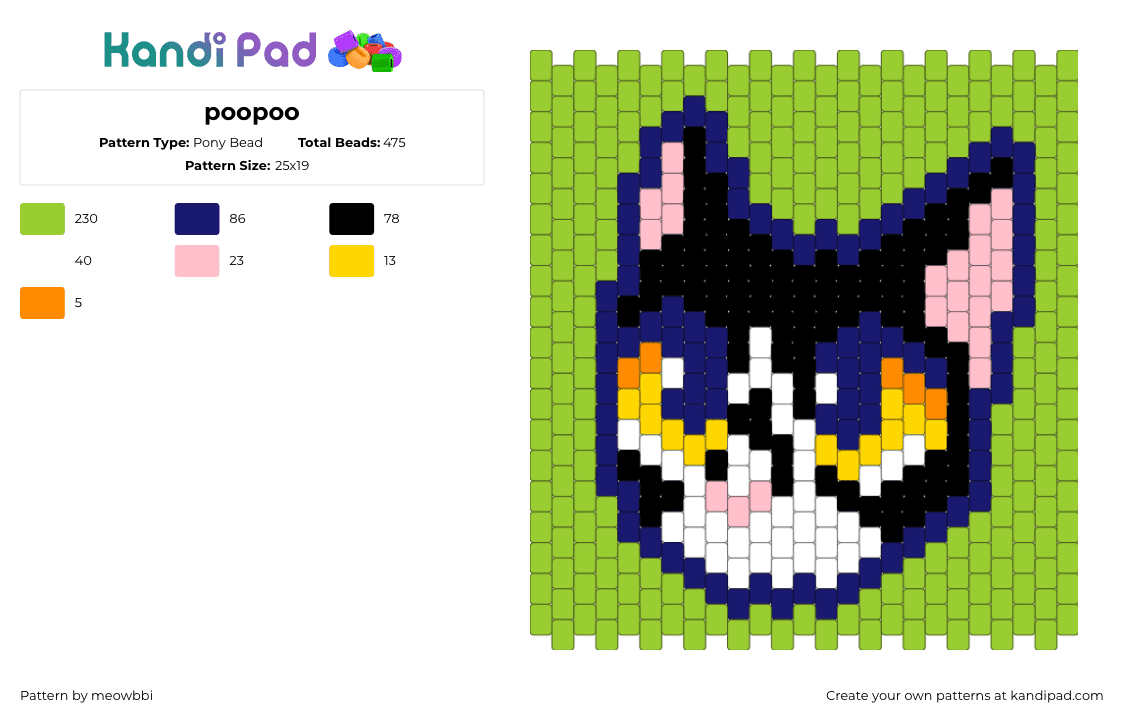 poopoo - Pony Bead Pattern by meowbbi on Kandi Pad - purple,green